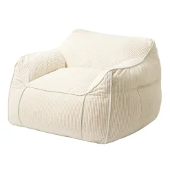 Best Bananair Pouf fauteuil velours côtelé 100x110 cm blanc cassé