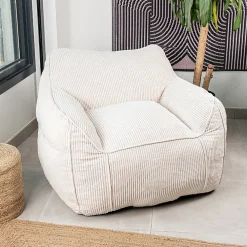 Best Bananair Pouf fauteuil velours côtelé 100x110 cm blanc cassé