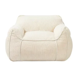 Best Bananair Pouf fauteuil velours côtelé 100x110 cm blanc cassé