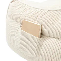 Best Bananair Pouf fauteuil velours côtelé 100x110 cm blanc cassé