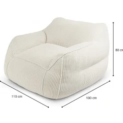 Best Bananair Pouf fauteuil velours côtelé 100x110 cm blanc cassé