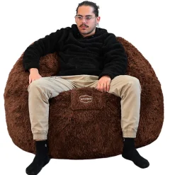 Discount Bananair Pouf géant déhoussable fausse fourrure 120 cm chocolat
