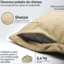 Vivezen Pouf géant XXL, fauteuil d'intérieur déhoussable - 150 x 180 cm - Sherpa - Beige -* Pouf Et Poire