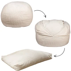 Best Bananair Pouf lit convertible 2en1 déhoussable en velours côtelé blanc cassé