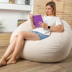 Best Bananair Pouf lit convertible 2en1 déhoussable en velours côtelé blanc cassé