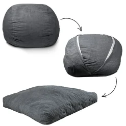 Outlet Bananair Pouf lit convertible 2en1 déhoussable en velours côtelé gris foncé