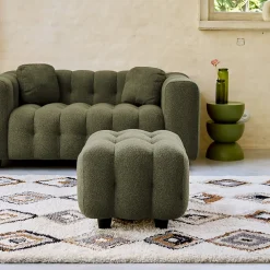Sweeek Pouf. module pour canapé. repose-pieds pour canapé 2 places en bouclette texturée kaki L 69 x P 59 x H 48cm - Leon* Pouf Et Poire