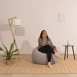 Bananair Pouf poire déhoussable velours côtelé 105x85 cm gris clair
