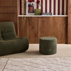 Sweeek Pouf rond bouclette tuftée kaki D.43 x H 37cm - Nuba* Pouf Et Poire