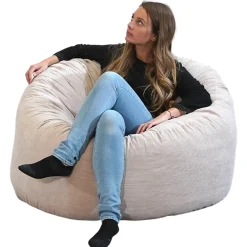 Sale Bananair Pouf rond doux en velours côtelé 100 cm beige