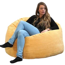 Clearance Bananair Pouf rond doux velours côtelé 100 cm jaune