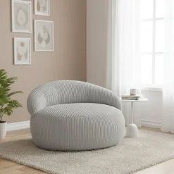 Discount Bananair Pouf XXL déhoussable en velours côtelé 110x100 cm gris clair