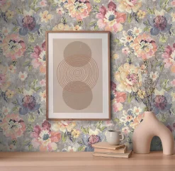 Sale Profhome 396072-GU Papier peint floral légèrement texturé mat 5,33 m2