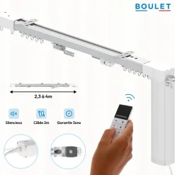 Boulet Rail à rideaux motorisé extensible 230 à 400 cm aluminium - Alimentation secteur* Rail À Rideaux