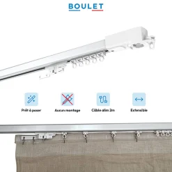 Boulet Rail à rideaux motorisé extensible 230 à 400 cm aluminium - Alimentation secteur* Rail À Rideaux