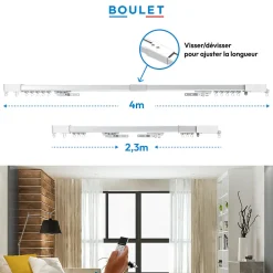 Boulet Rail à rideaux motorisé extensible 230 à 400 cm aluminium - Alimentation secteur* Rail À Rideaux