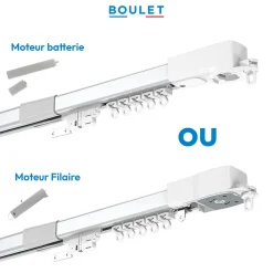 Boulet Rail à rideaux motorisé extensible 230 à 400 cm aluminium - Alimentation secteur* Rail À Rideaux