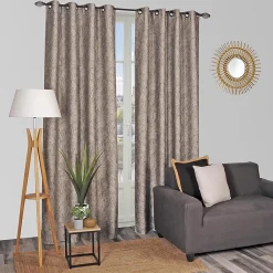 Discount Dylrev Rideau à œillets tissé jacquard feuilles noires L.240 x l.140cm