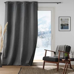 Discount Douceur D'Intérieur Rideau à oeillets isolant thermique 140 x 260 cm jacquard Polarine Anthracite