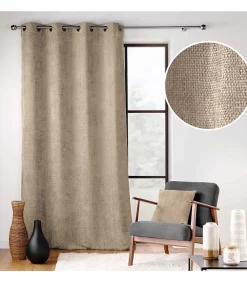 Outlet Douceur D'Intérieur RIDEAU A OEILLETS 140 x 260 CM VELOURS CHENILLE LEO SABLE - 140x260cm - Sable