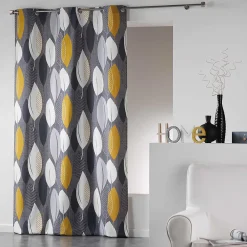Discount Douceur D'Intérieur Rideau en Coton "Farandole de Feuilles" (140x240 cm - Jaune)