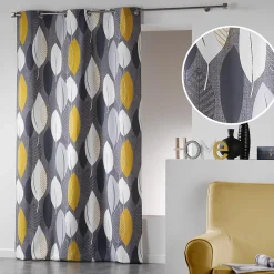 Discount Douceur D'Intérieur Rideau en Coton "Farandole de Feuilles" (140x240 cm - Jaune)