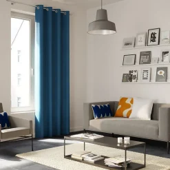 Best GoodHome Rideau occultant à œillets effet tissé Pasig bleu L.260 x l.140cm