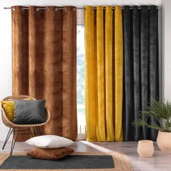 Best Douceur D'Intérieur Rideau occutant 140 x 240 cm en velours relief Analia Camel