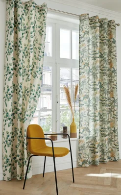 Ornami Rideau tamisant à œillets fleuri Fosca vert et blanc H.260 x l.140cm* Rideau|Rideau Tamisant