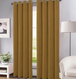 Clearance Tendence Rideau thermique à oeillets Farm velours jaune moutarde l.140 x H.260cm