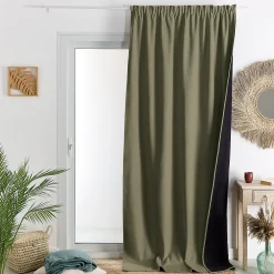 Clearance Home Maison Rideau thermique phonique et semi occultant à galons fronceurs KONFOR (140x260 cm - Kaki)