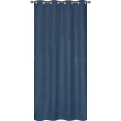Discount Dylrev Rideau Thermique Velours frappé doublé polaire à œillets 140x240cm prêt a poser, Bleu Indigo