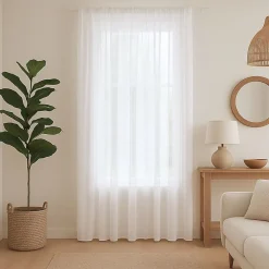 Clearance Home Maison Rideau voilage poly-lin bas plombé (240x240 cm - Blanc)