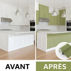 Ambiance Sticker Rouleau adhésif Imperméable Vinyle au Mètre - Sticker Lavable Cuisine Meuble Armoire Porte - 60cmx1m - Vert olive