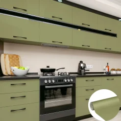 Ambiance Sticker Rouleau adhésif Imperméable Vinyle au Mètre - Sticker Lavable Cuisine Meuble Armoire Porte - 60cmx1m - Vert olive