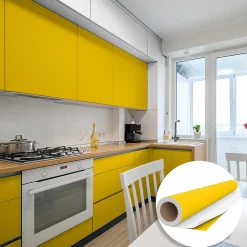 Sale Ambiance Sticker Rouleau adhésif Imperméable Vinyle au Mètre - Sticker Lavable Cuisine Meuble Armoire Porte - 60cmx1m - Jaune moutarde
