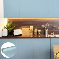 Outlet Ambiance Sticker Rouleau adhésif Imperméable Vinyle au Mètre - Sticker Lavable Cuisine Meuble Armoire Porte - 60cmx1m - Bleu poudre