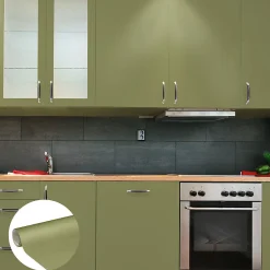 Ambiance Sticker Rouleau adhésif Imperméable Vinyle au Mètre - Sticker Lavable Cuisine Meuble Armoire Porte - 60cmx3m - Vert olive
