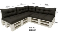 Setgarden Set 7 coussins palette assises 120x60 dossiers + 120x40 kit coussins canapé de jardin Noir coussins pour mobilier de jardin