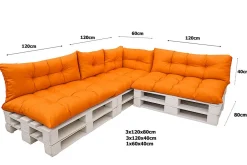 Setgarden Set 7 coussins palette assises 120x80 dossiers 120x40 kit coussins canapé de jardin Orange coussins pour mobilier de jardin* Coussin Palette