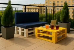 Setgarden Set coussins palette 120x80 / 120x50cm Bleu foncé Coussins de jardin avec housses amovibles pour une utilisation int/ext.* Coussin Palette