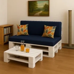 Setgarden Set coussins palette 120x80 / 120x50cm Bleu foncé Coussins de jardin avec housses amovibles pour une utilisation int/ext.* Coussin Palette