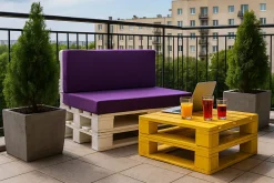 Setgarden Set coussins palette 120x60 / 120x40cm Violet Coussins de jardin avec housses amovibles pour une utilisation int/ext.