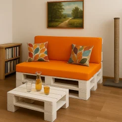 Setgarden Set coussins palette 120x80 / 120x40cm Orange Coussins de jardin avec housses amovibles pour une utilisation int/ext.* Coussin Palette