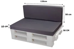 Setgarden Set coussins palette 120x50 / 120x50cm Anthracite Coussins de jardin avec housses amovibles pour une utilisation int/ext.* Coussin Palette