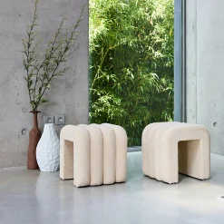 Sweeek Set de 2 poufs contemporains en tissu beige* Pouf Et Poire