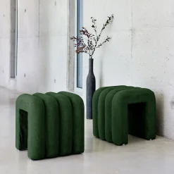 Sweeek Set de 2 poufs contemporains en tissu vert foncé