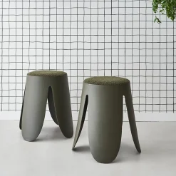 Sweeek Set de 2 tabourets empilables vert foncé . bouclette texturée. NIKI. D.30 / 44 x H46cm* Pouf Et Poire
