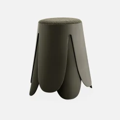 Sweeek Set de 2 tabourets empilables vert foncé . bouclette texturée. NIKI. D.30 / 44 x H46cm* Pouf Et Poire