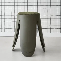 Sweeek Set de 2 tabourets empilables vert foncé . bouclette texturée. NIKI. D.30 / 44 x H46cm* Pouf Et Poire
